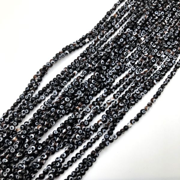 4mm Round Evil Eye Beads, Black (15