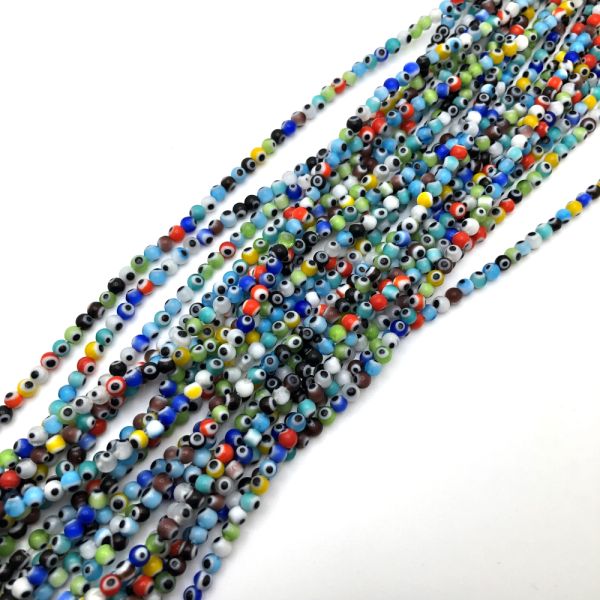 4mm Round Evil Eye Beads, Mixed Colors (15