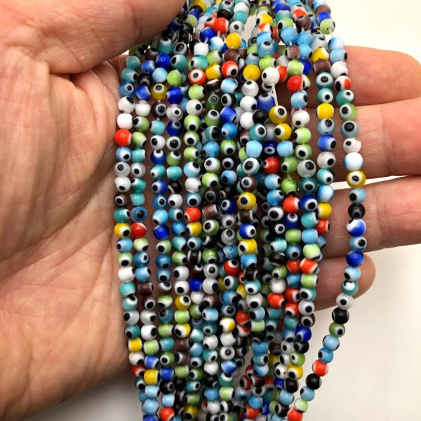4mm Round Evil Eye Beads, Mixed Colors (15