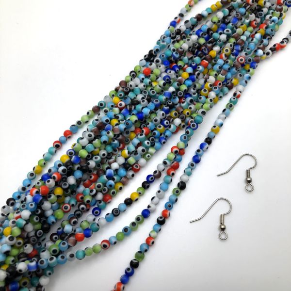 4mm Round Evil Eye Beads, Mixed Colors (15