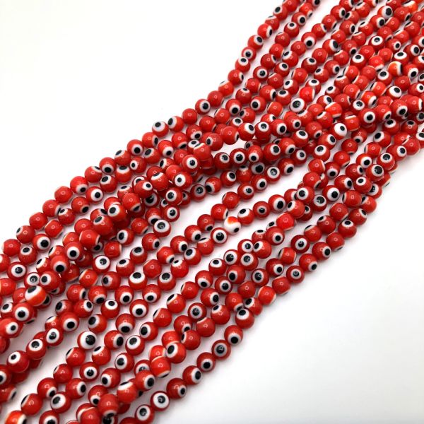 6mm Round Evil Eye Beads, Red (15