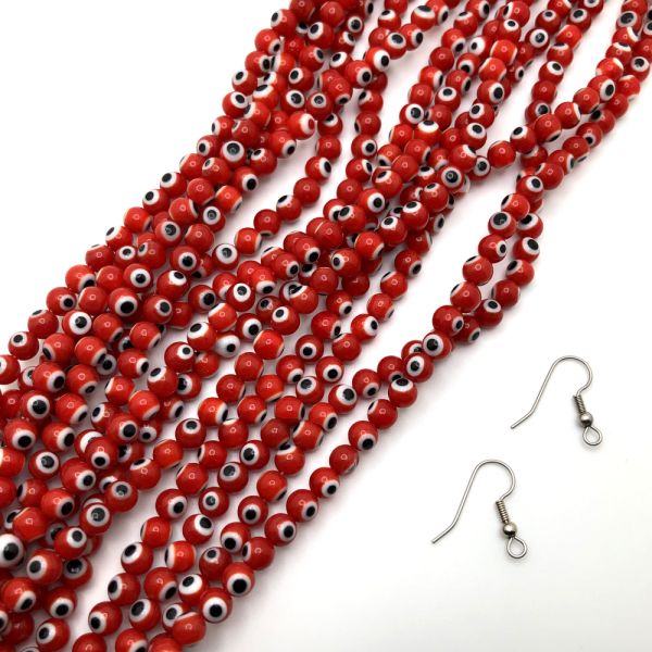 6mm Round Evil Eye Beads, Red (15