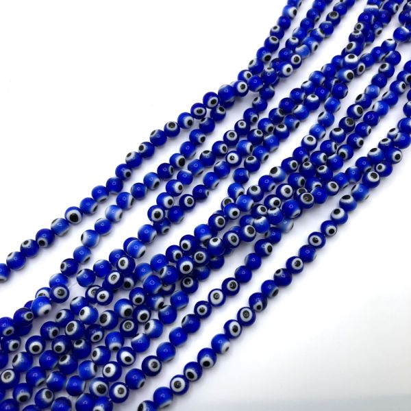 6mm Round Evil Eye Beads, Dark Blue (15
