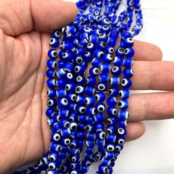 6mm Round Evil Eye Beads, Dark Blue (15