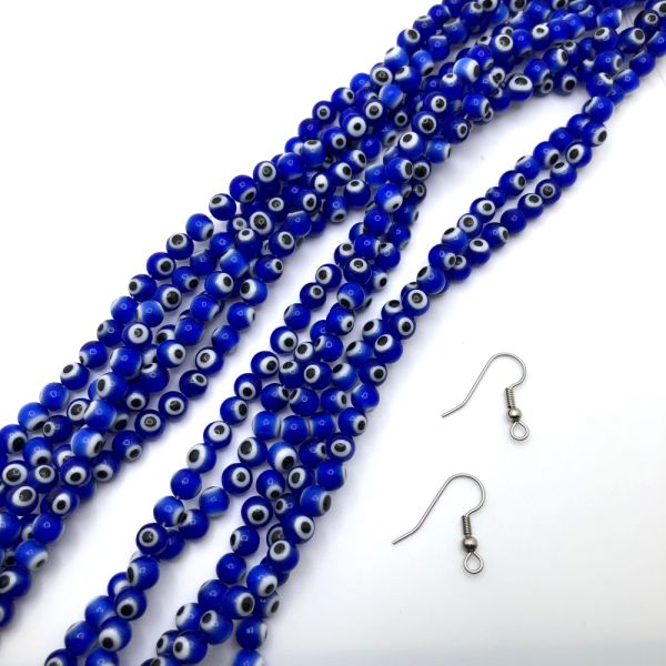 6mm Round Evil Eye Beads, Dark Blue (15