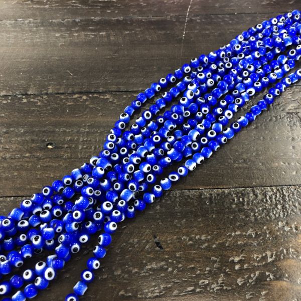 6mm Round Evil Eye Beads, Dark Blue (15