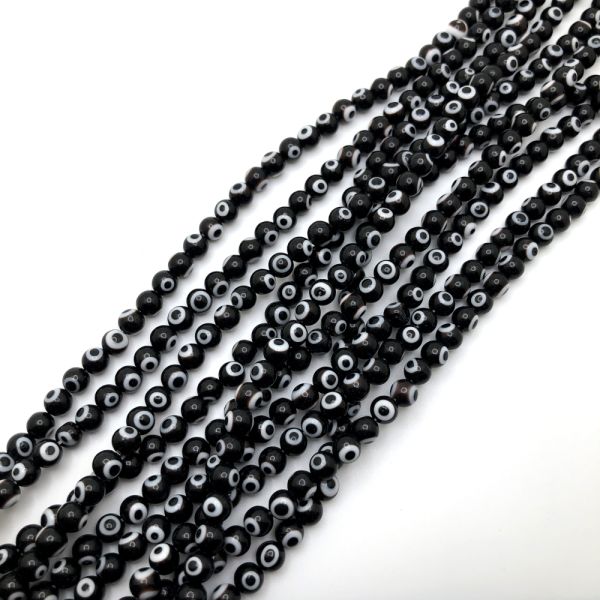 6mm Round Evil Eye Beads, Black (15