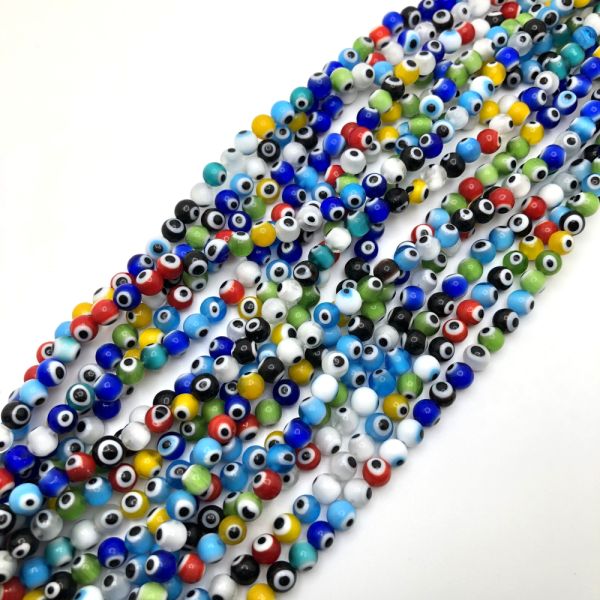 6mm Round Evil Eye Beads, Mixed Colors (15