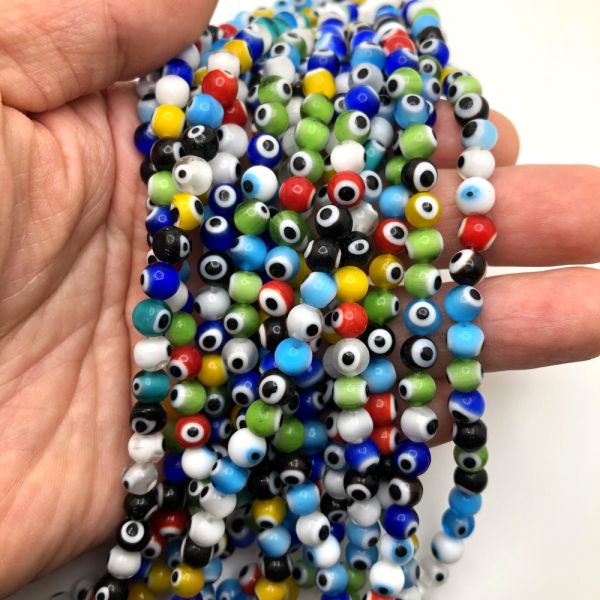 6mm Round Evil Eye Beads, Mixed Colors (15