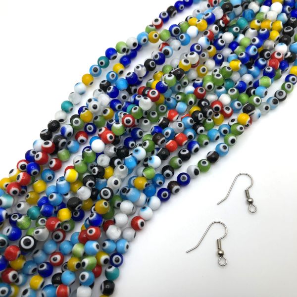 6mm Round Evil Eye Beads, Mixed Colors (15