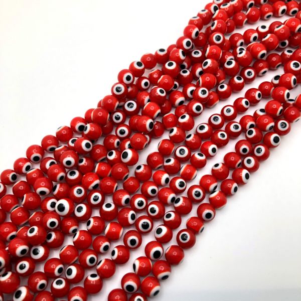 8mm Round Evil Eye Beads, Red (15