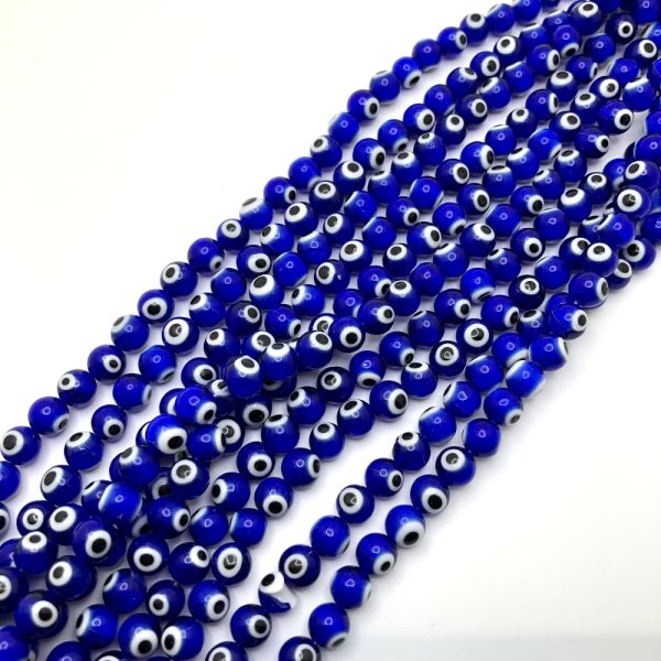 8mm Round Evil Eye Beads, Dark Blue (15