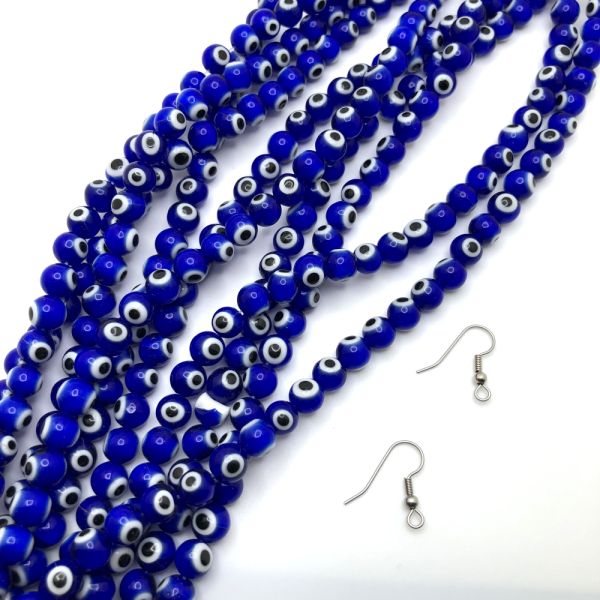 8mm Round Evil Eye Beads, Dark Blue (15