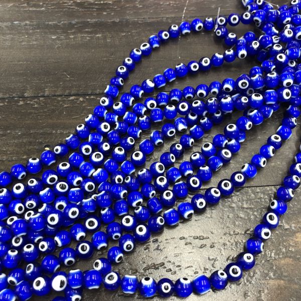 8mm Round Evil Eye Beads, Dark Blue (15