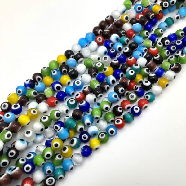 8mm Round Evil Eye Beads, Mixed Colors (15