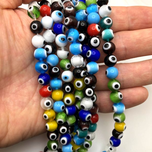 8mm Round Evil Eye Beads, Mixed Colors (15
