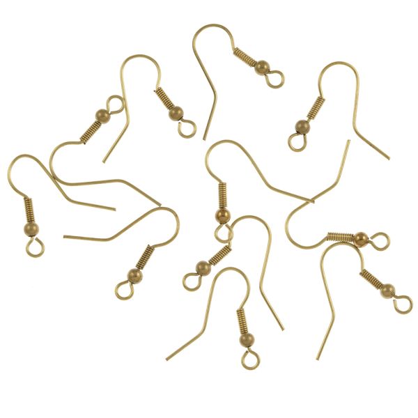 Fish Hook Ear Wire w/ Spring & Bead, Brass Material (144 Pieces)