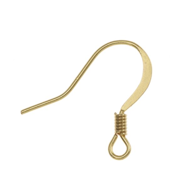 Flat Fish Hook Earwire w/ Spring, Gold-Plated (144 Pieces)