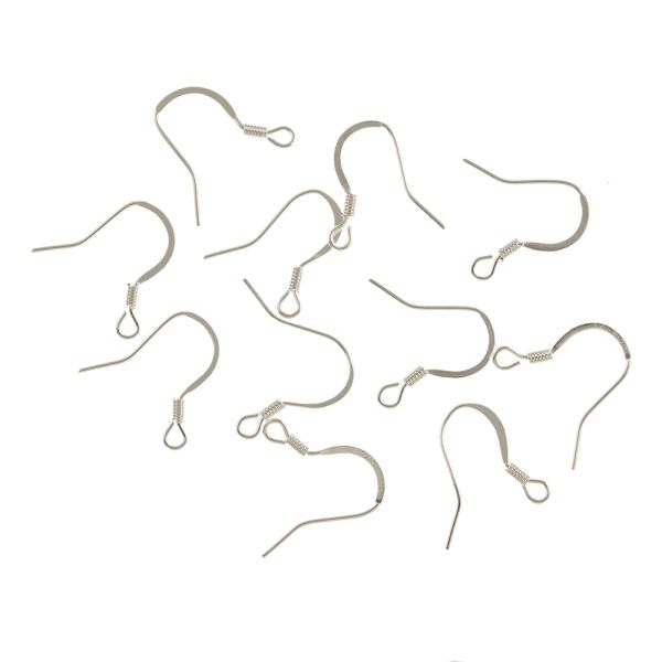 Flat Fish Hook Earwire w/ Spring, Silver-Plated (144 Pieces)