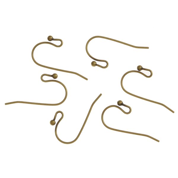 Plain Fish Hook Earwire with Ball, Antique Brass (36 Pieces)