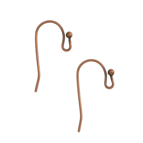 Plain Fish Hook Earwire with Ball, Antique Copper (36 Pieces)