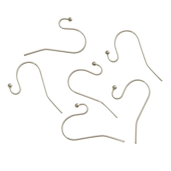 Plain Fish Hook Earwire with Ball, Silver-Plated (36 Pieces)