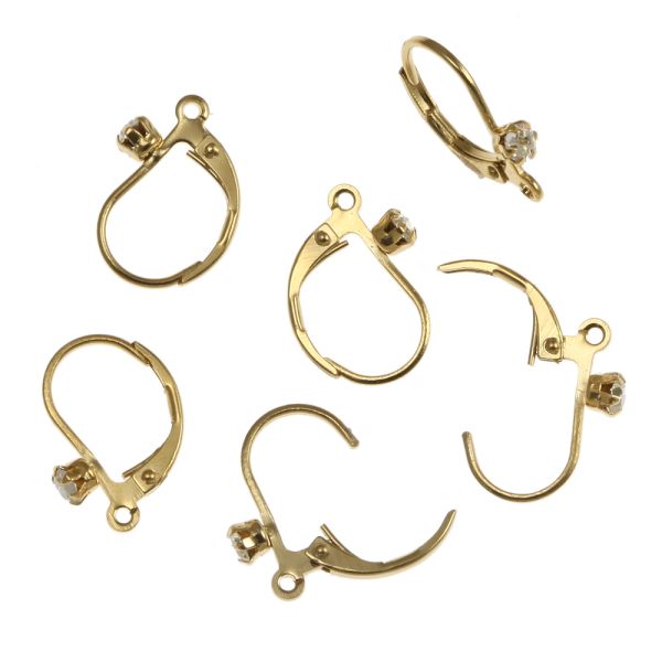 Leverback Earring w/ Rhinestone (Gold-Plated) (24 Pieces)