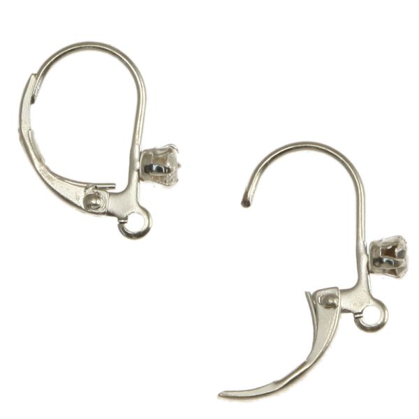 Leverback Earring w/ Rhinestone (Silver-Plated) (24 Pieces)