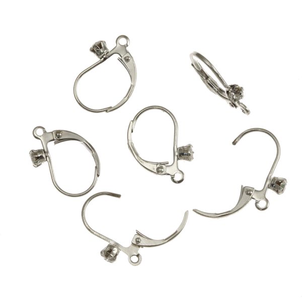 Leverback Earring w/ Rhinestone (Silver-Plated) (24 Pieces)