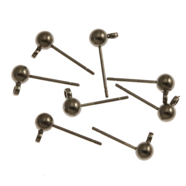 Earring Post w/ 4MM Ball & Ring, Black Oxide (36 Pieces)