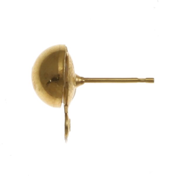 Earring Post with 8mm Half Ball and Loop, Gold-Plated (72 Pieces)