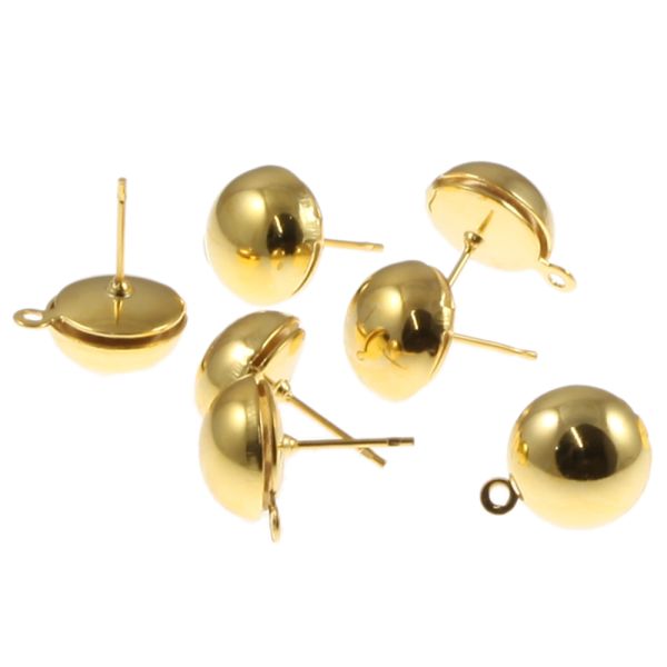 Earring Post with 8mm Half Ball and Loop, Gold-Plated (72 Pieces)