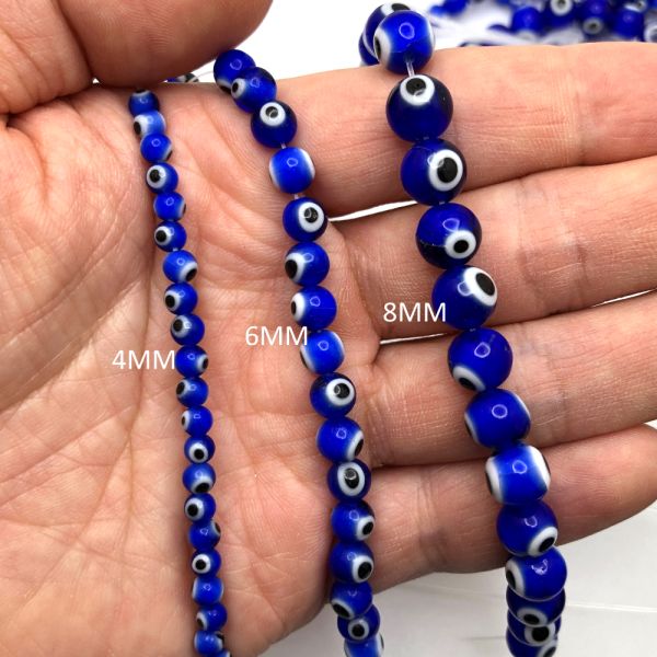 8mm Round Evil Eye Beads, Black (15