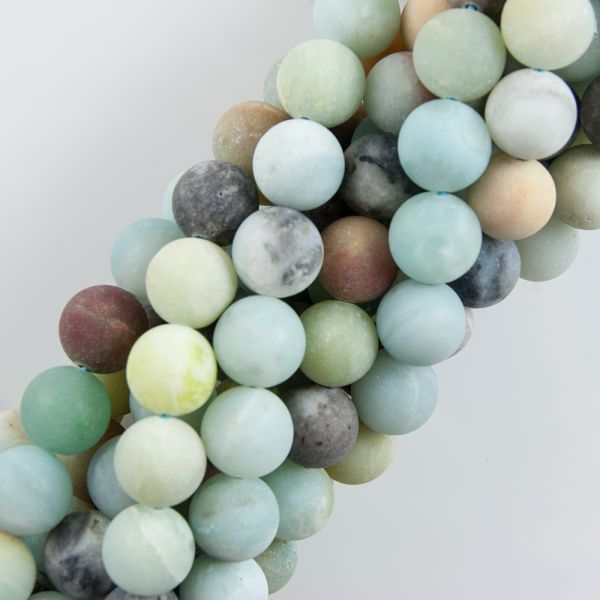 10mm Matte Round, Black Cloudy Amazonite Beads (16