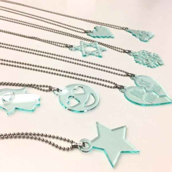 Acrylic Pendant, Green Tint, Star of David (Each)