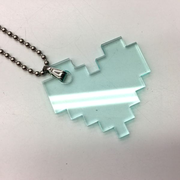 Acrylic Pendant, Green Tint, Pixel Heart (Each)
