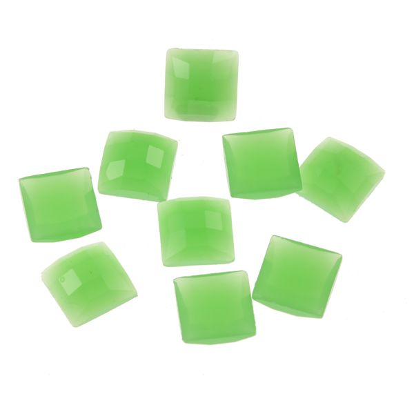 Acrylic Stone Jewel, Light Green, 9mm, Faceted Square, Flatback, (72 Pieces) 