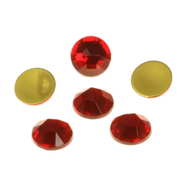 Acrylic Rhinestone, Ruby, 15mm, Faceted Round, Flatback (144 Pieces) 