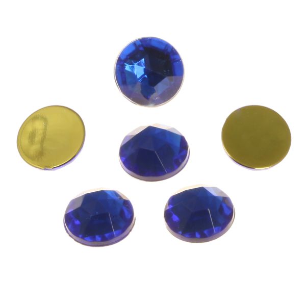 Acrylic Rhinestone, Sapphire, 15mm, Faceted Round, Flatback (144 Pieces) 