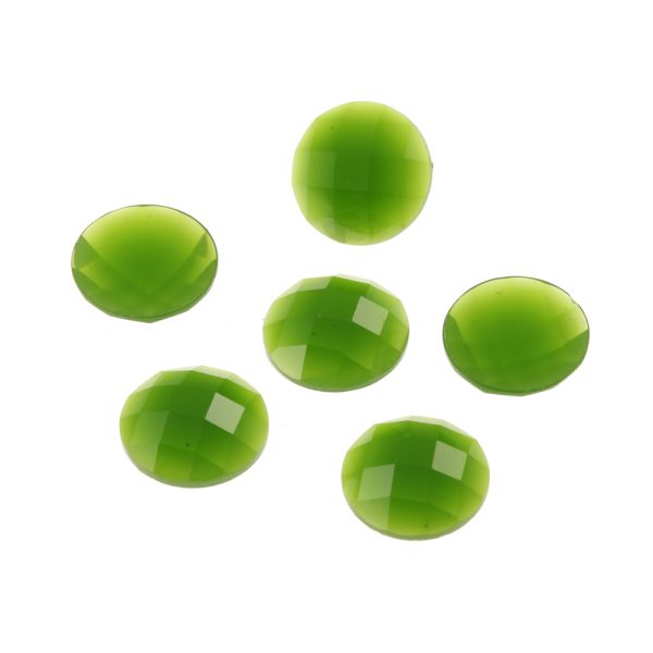 Acrylic Stone Jewel, Dark Green, 15mm, Faceted Round, Flatback (50 Pieces) 