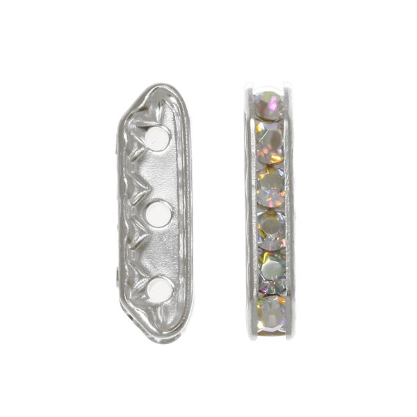 Rhinestone Spacer Bar, 3-Holes, 20x6mm, Crystal AB/Silver (12 Pieces) 
