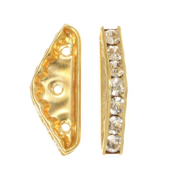 Triangle Rhinestone Spacer Bar, 3-Holes, 22x8mm, Crystal/Gold (12 Pieces) 