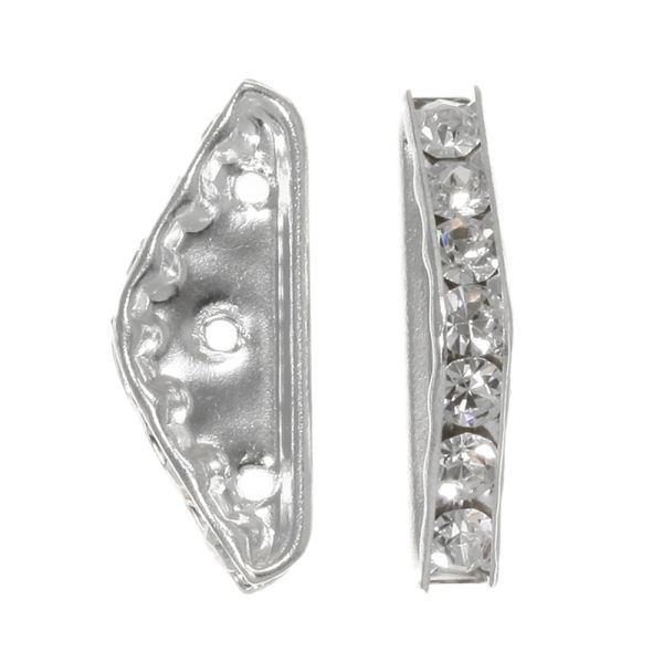 Triangle Rhinestone Spacer Bar, 3-Holes, 22x8mm, Crystal/Silver (12 Pieces)