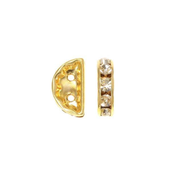 Half-Moon Rhinestone Spacer, 2-Holes, 12x7mm, Crystal/Gold (12 Pieces) 