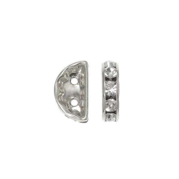 Half-Moon Rhinestone Spacer, 2-Holes, 12x7mm, Crystal/Silver (12 Pieces) 