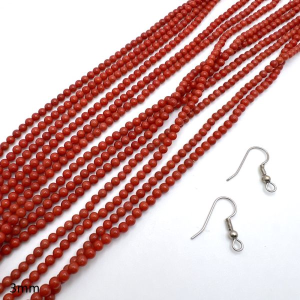 3mm Smooth Round, Red Coral Bamboo Beads (16