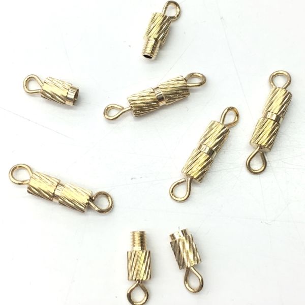 8mm Diagonal Ribbed Barrel Screw Clasp, Gold-Plated (36 Pieces)