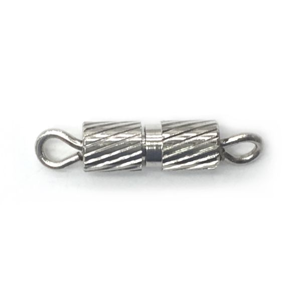 8mm Diagonal Ribbed Barrel Screw Clasp, Silver-Plated (36 Pieces)