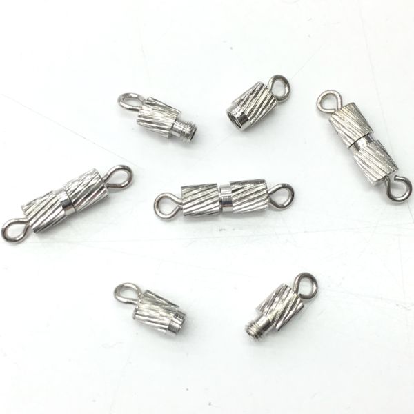 8mm Diagonal Ribbed Barrel Screw Clasp, Silver-Plated (36 Pieces)