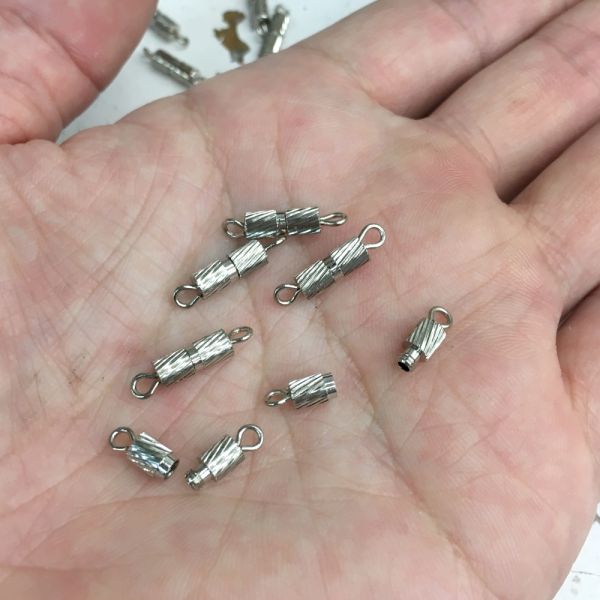 8mm Diagonal Ribbed Barrel Screw Clasp, Silver-Plated (36 Pieces)